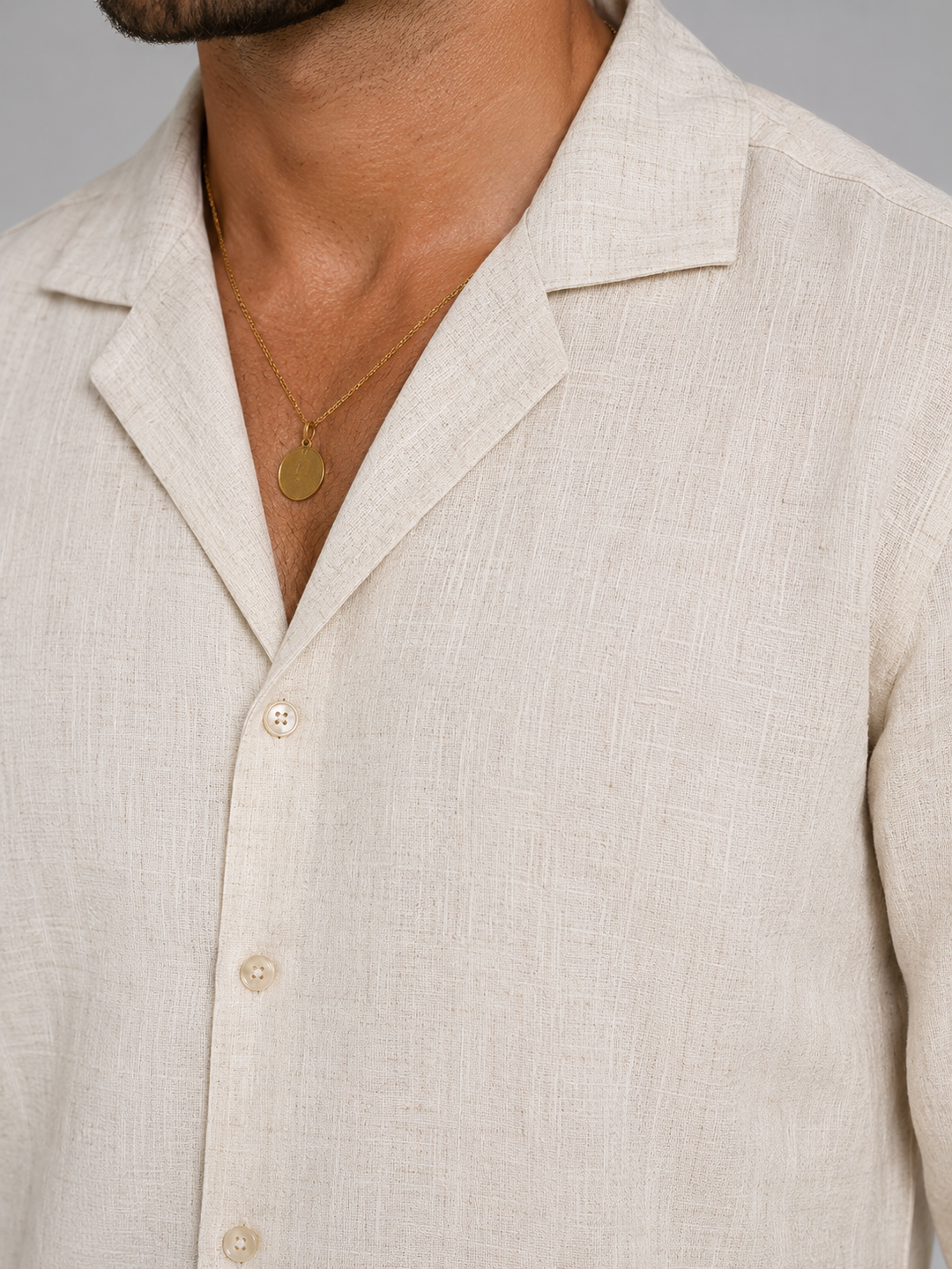 Men's Linen-Style Shirt and Trousers Set in Relaxed Fit for Summer Outings