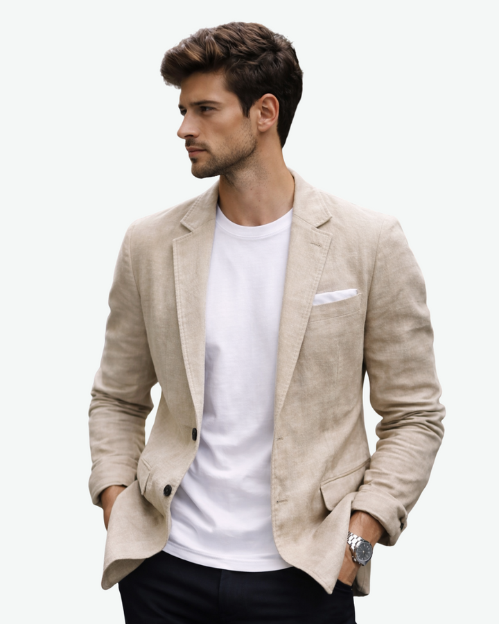 Men's Linen Blazer Jacket Casual Fit Notch Lapel