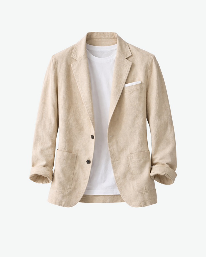 Men's Linen Blazer Jacket Casual Fit Notch Lapel