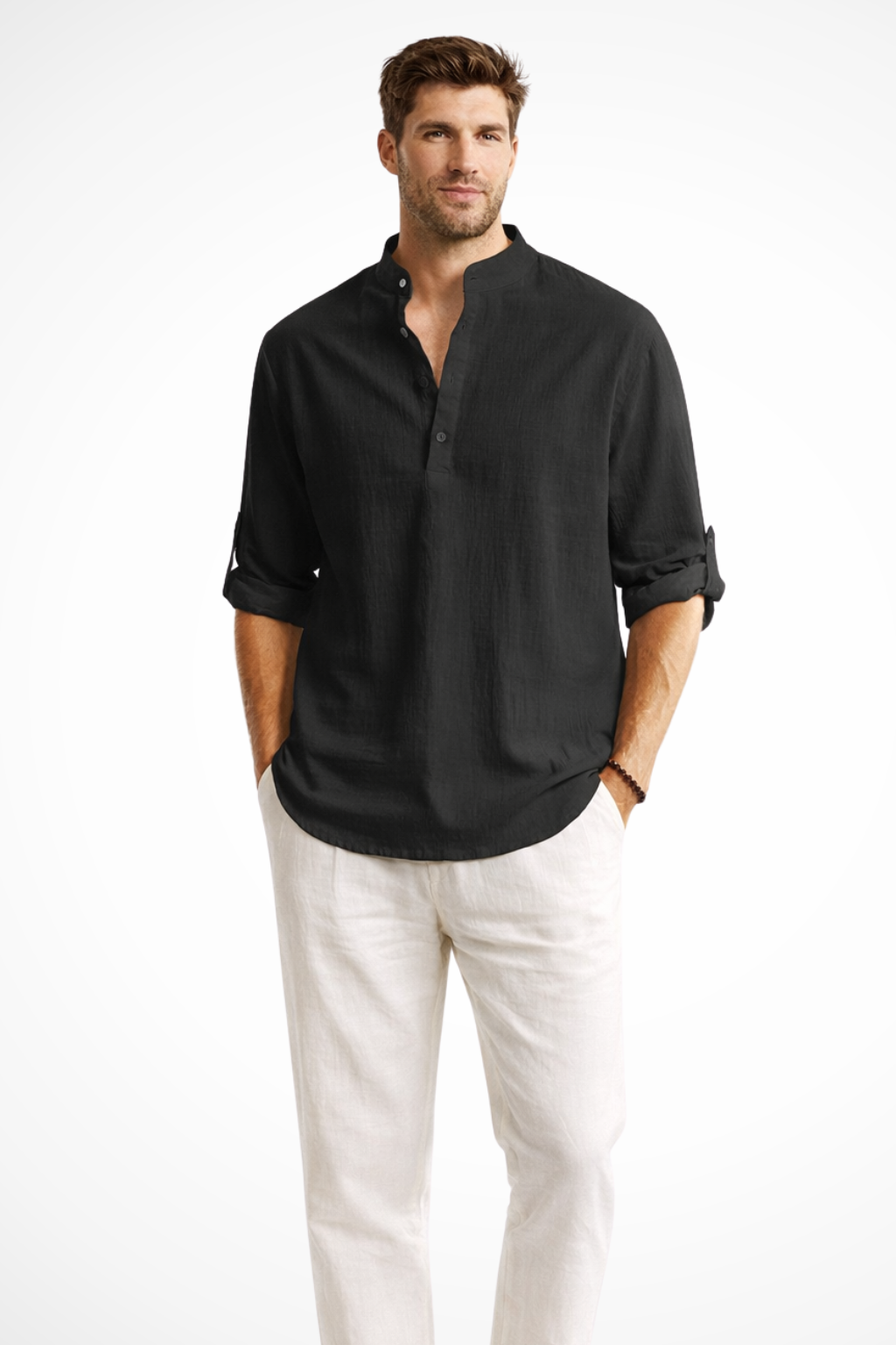 Men's lightweight linen shirt in a relaxed fit, designed for breathable comfort, perfect for casual or summer wear. 0