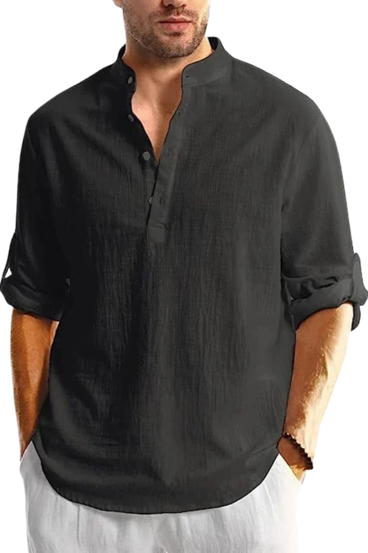 Men's lightweight linen shirt in a relaxed fit, designed for breathable comfort, perfect for casual or summer wear. 1