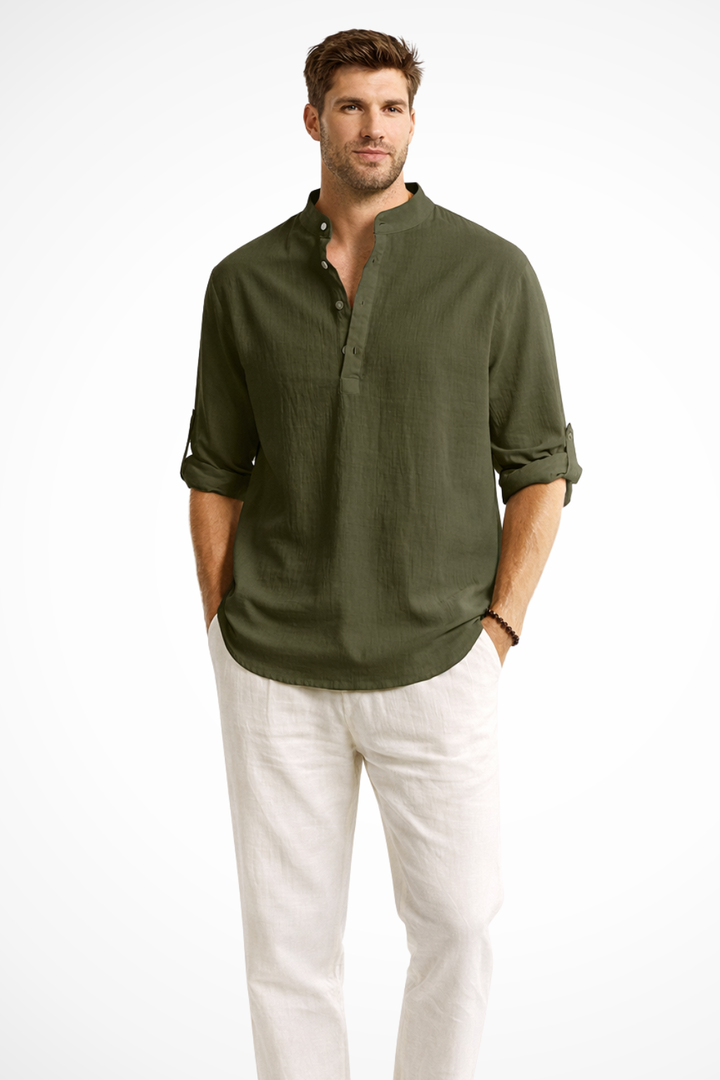 Men's lightweight linen shirt in a relaxed fit, designed for breathable comfort, perfect for casual or summer wear. 10