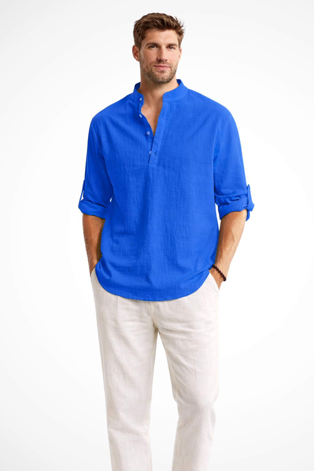 Men's lightweight linen shirt in a relaxed fit, designed for breathable comfort, perfect for casual or summer wear. 11