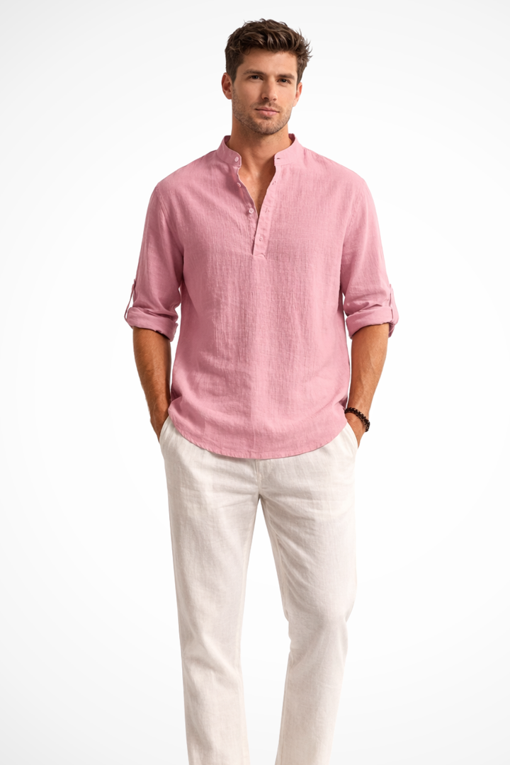 Men's lightweight linen shirt in a relaxed fit, designed for breathable comfort, perfect for casual or summer wear. 12