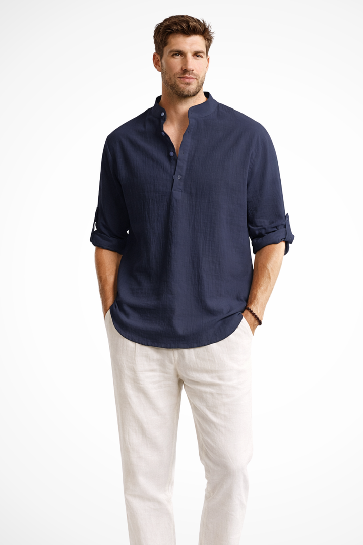Men's lightweight linen shirt in a relaxed fit, designed for breathable comfort, perfect for casual or summer wear. 13