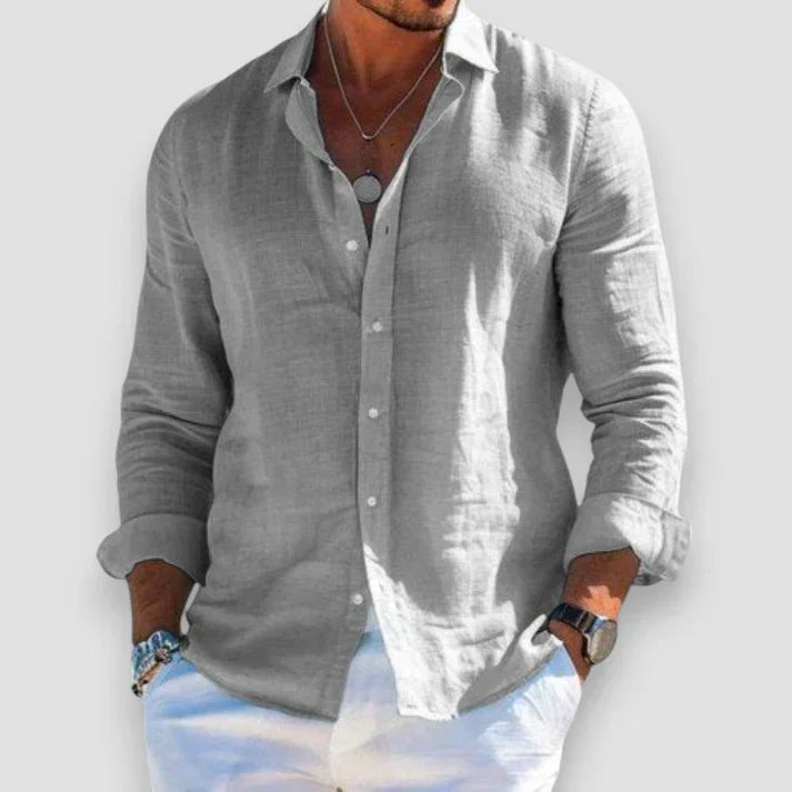 Men's Linen Shirt in Relaxed Fit for Summer Outings and Casual Events
