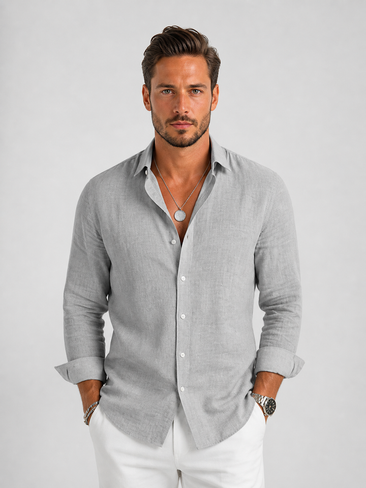 Men's Linen Shirt in Relaxed Fit for Summer Outings and Casual Events