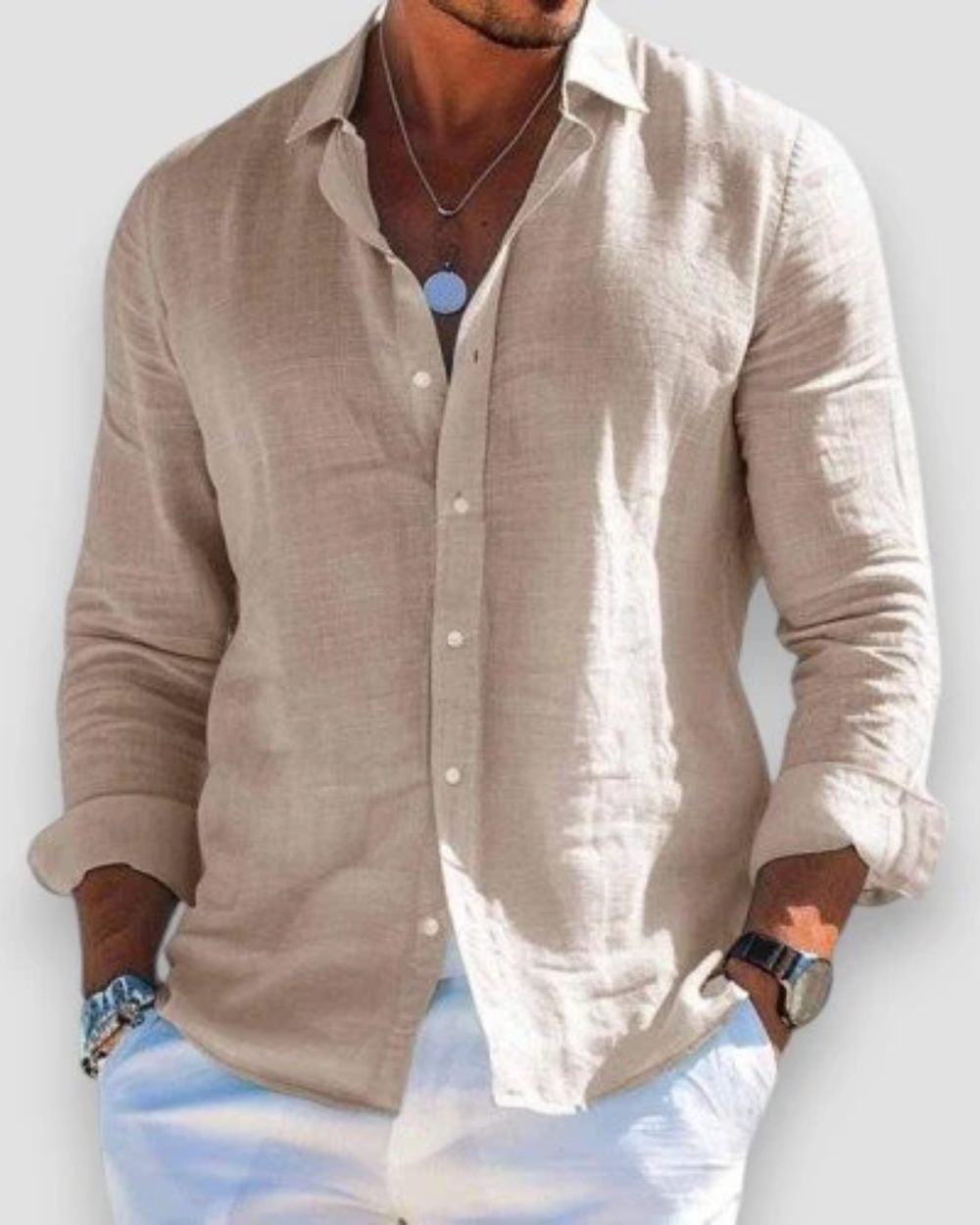 Men's Linen Shirt in Relaxed Fit for Summer Outings and Casual Events