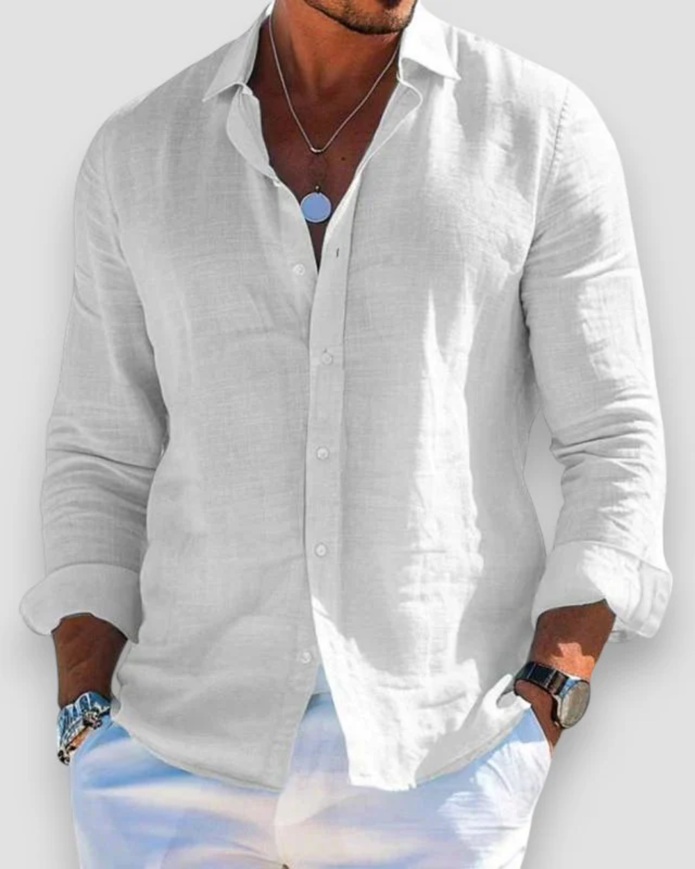 Men's Linen Shirt in Relaxed Fit for Summer Outings and Casual Events