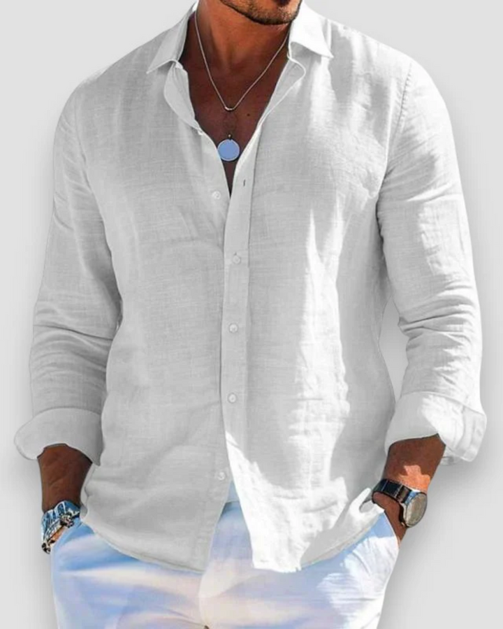 Men's Linen Shirt in Relaxed Fit for Summer Outings and Casual Events