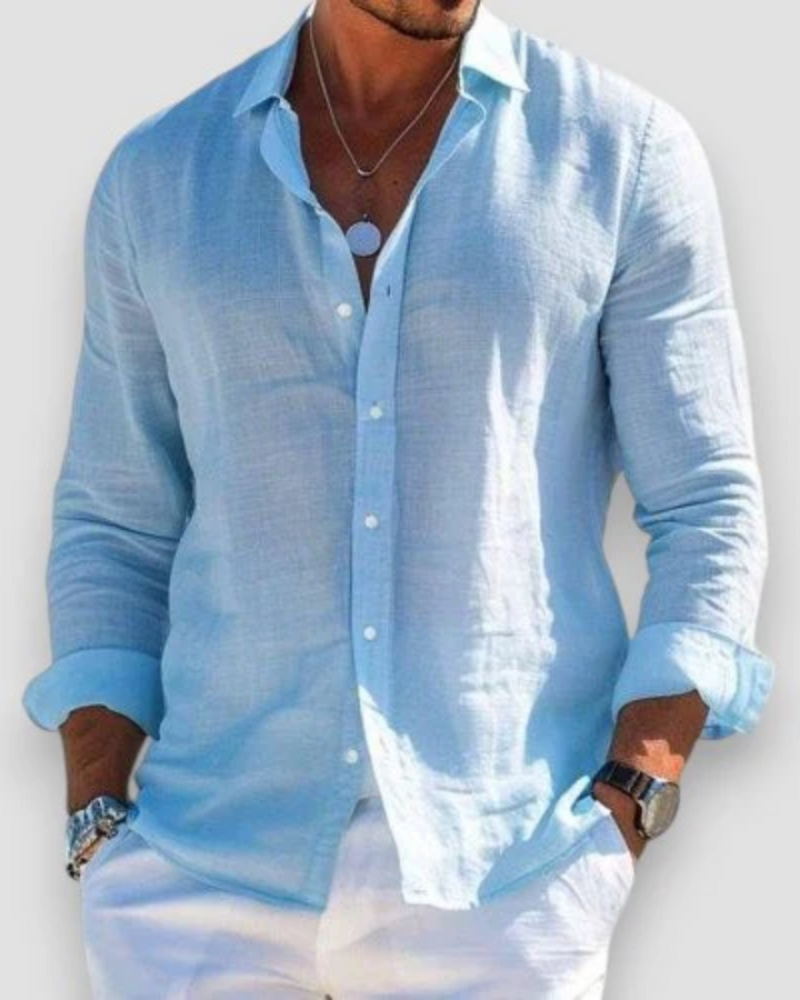 Men's Linen Shirt in Relaxed Fit for Summer Outings and Casual Events