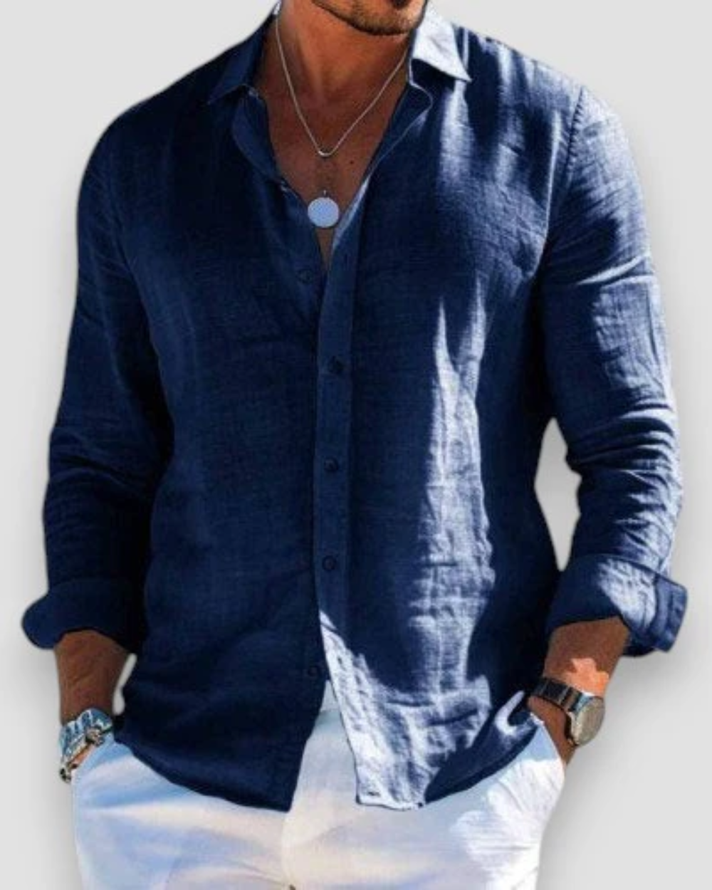 Men's Linen Shirt in Relaxed Fit for Summer Outings and Casual Events