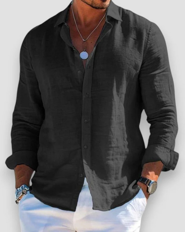 Men's Linen Shirt in Relaxed Fit for Summer Outings and Casual Events