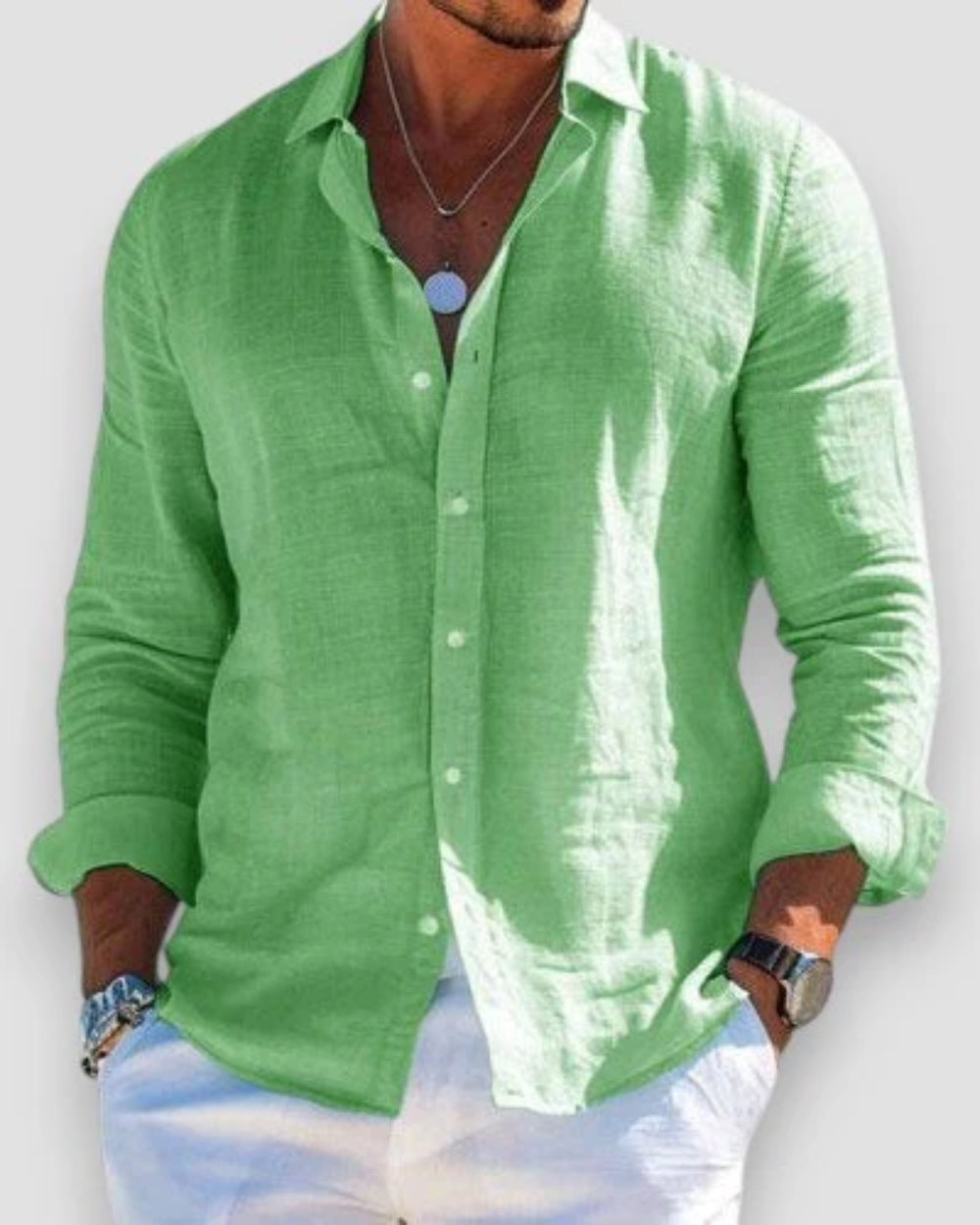 Men's Linen Shirt in Relaxed Fit for Summer Outings and Casual Events