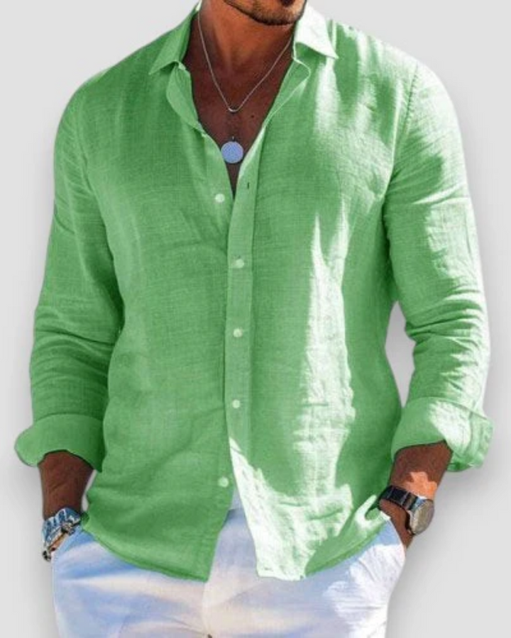 Men's Linen Shirt in Relaxed Fit for Summer Outings and Casual Events