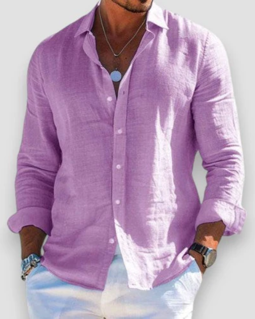 Men's Linen Shirt in Relaxed Fit for Summer Outings and Casual Events
