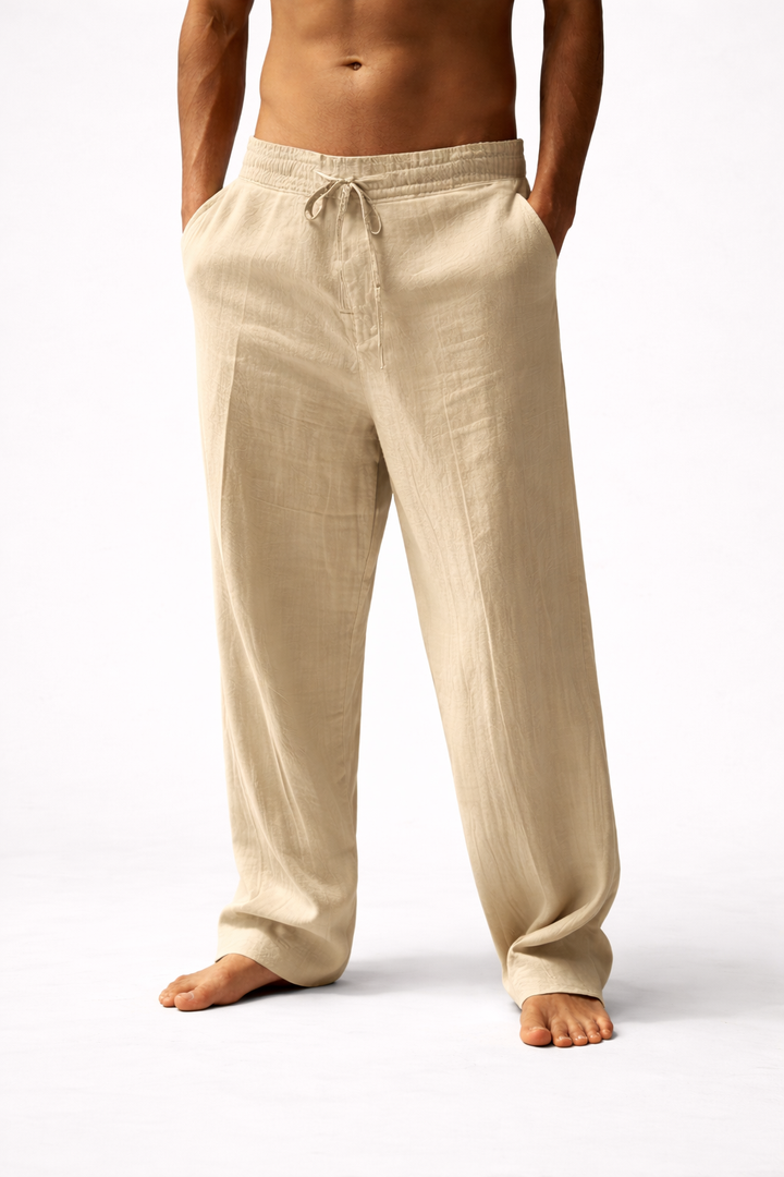 Men's Linen Trousers Relaxed Fit Lightweight for Casual Summer Outings