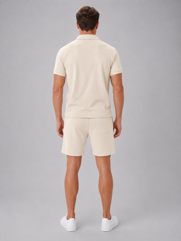 Men's Polo Shirts with Modern Zip Design and Relaxed Fit Shorts for Casual Summer Outings