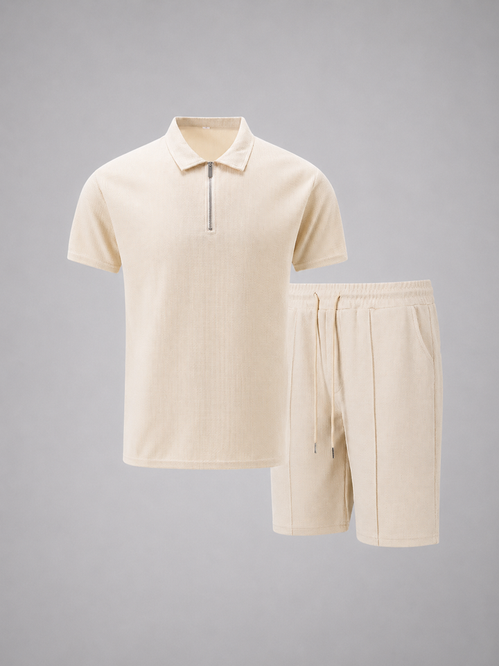 Men's Polo Shirts with Modern Zip Design and Relaxed Fit Shorts for Casual Summer Outings