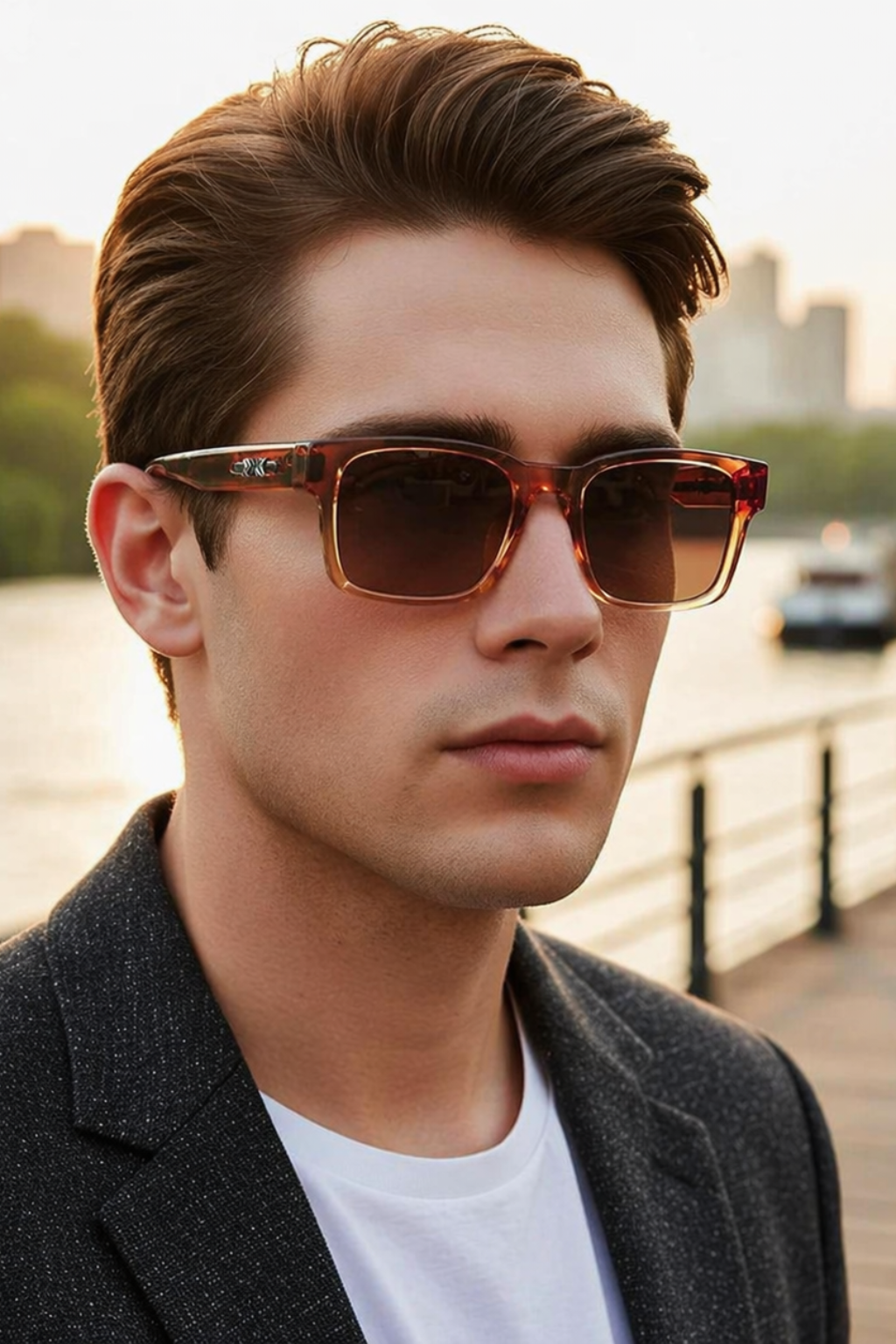 Men's Retro Square Frame Sunglasses with UV Protection