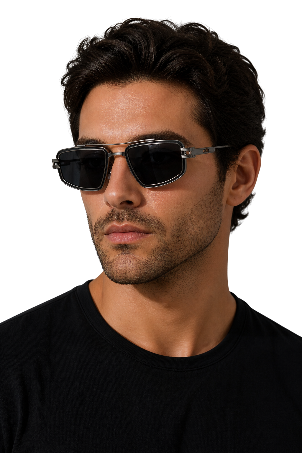 Men's Retro Square Sunglasses Double Bridge Blue Lenses