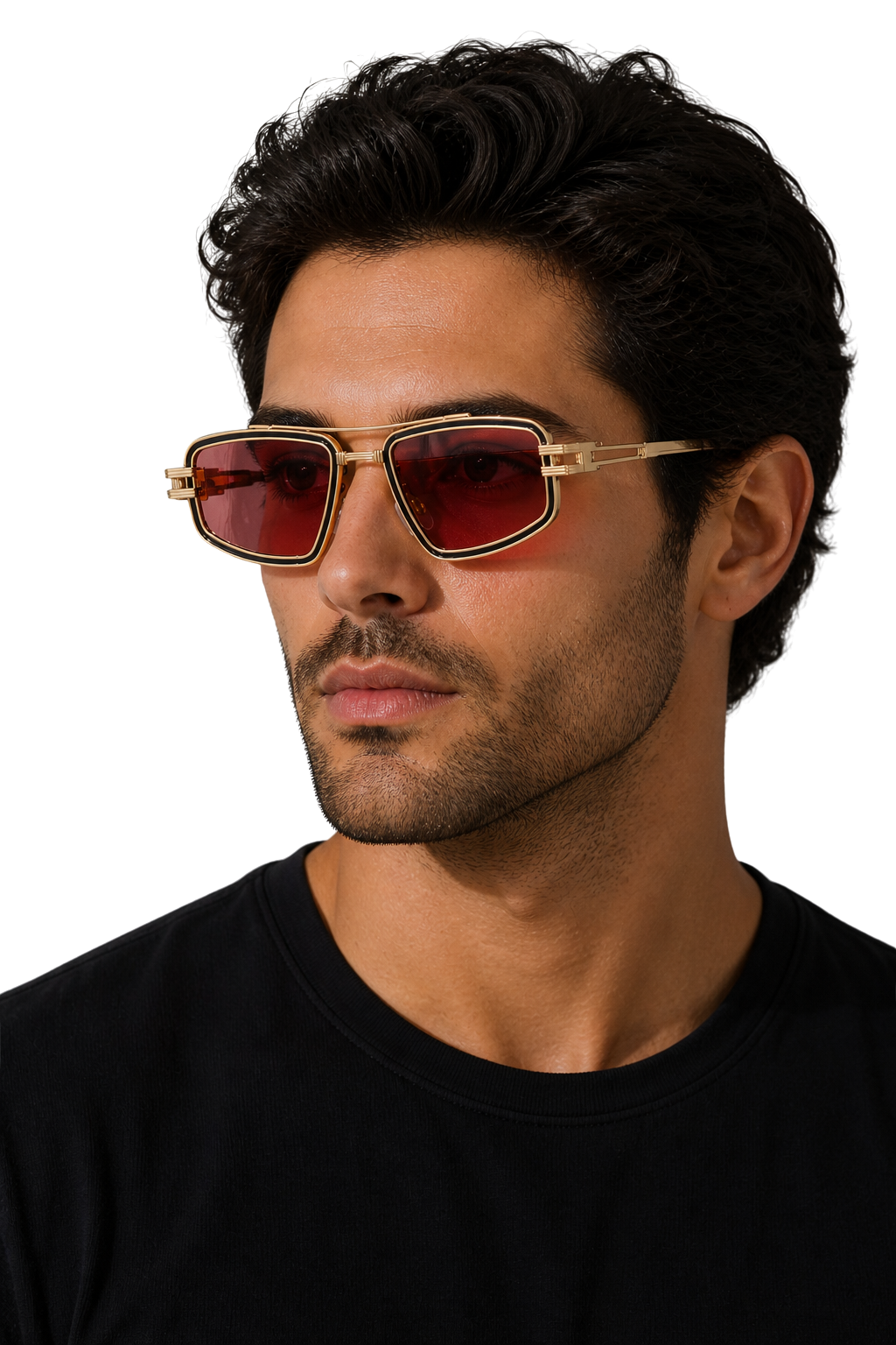 Men's Retro Square Sunglasses Double Bridge Blue Lenses