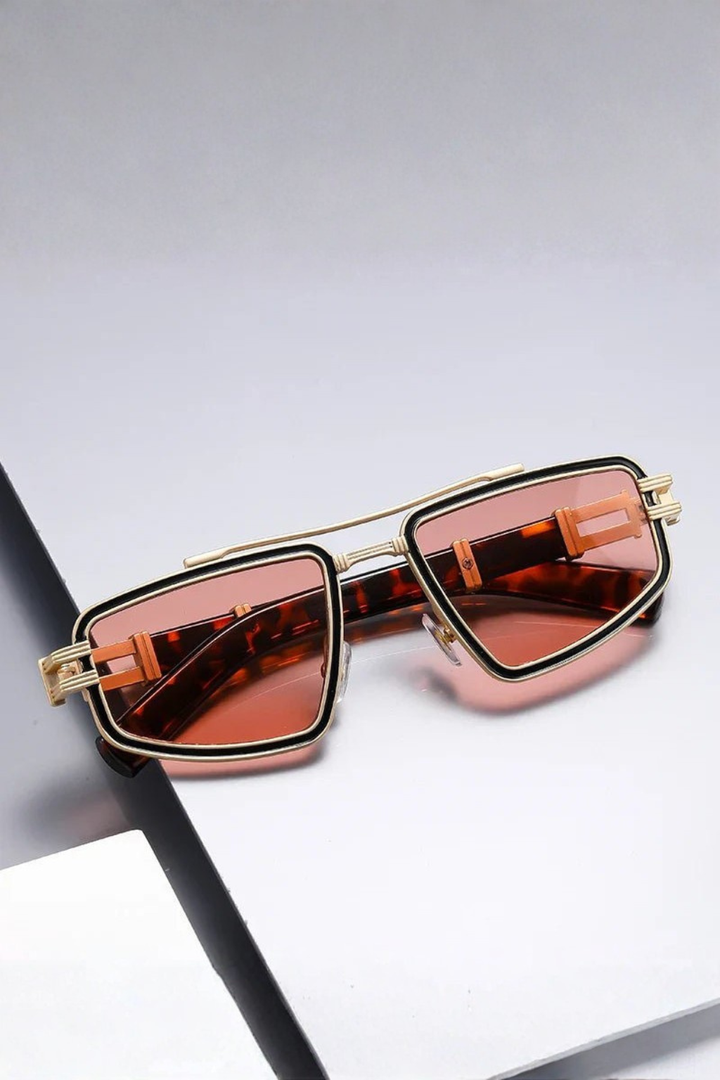 Men's Retro Square Sunglasses Double Bridge Blue Lenses