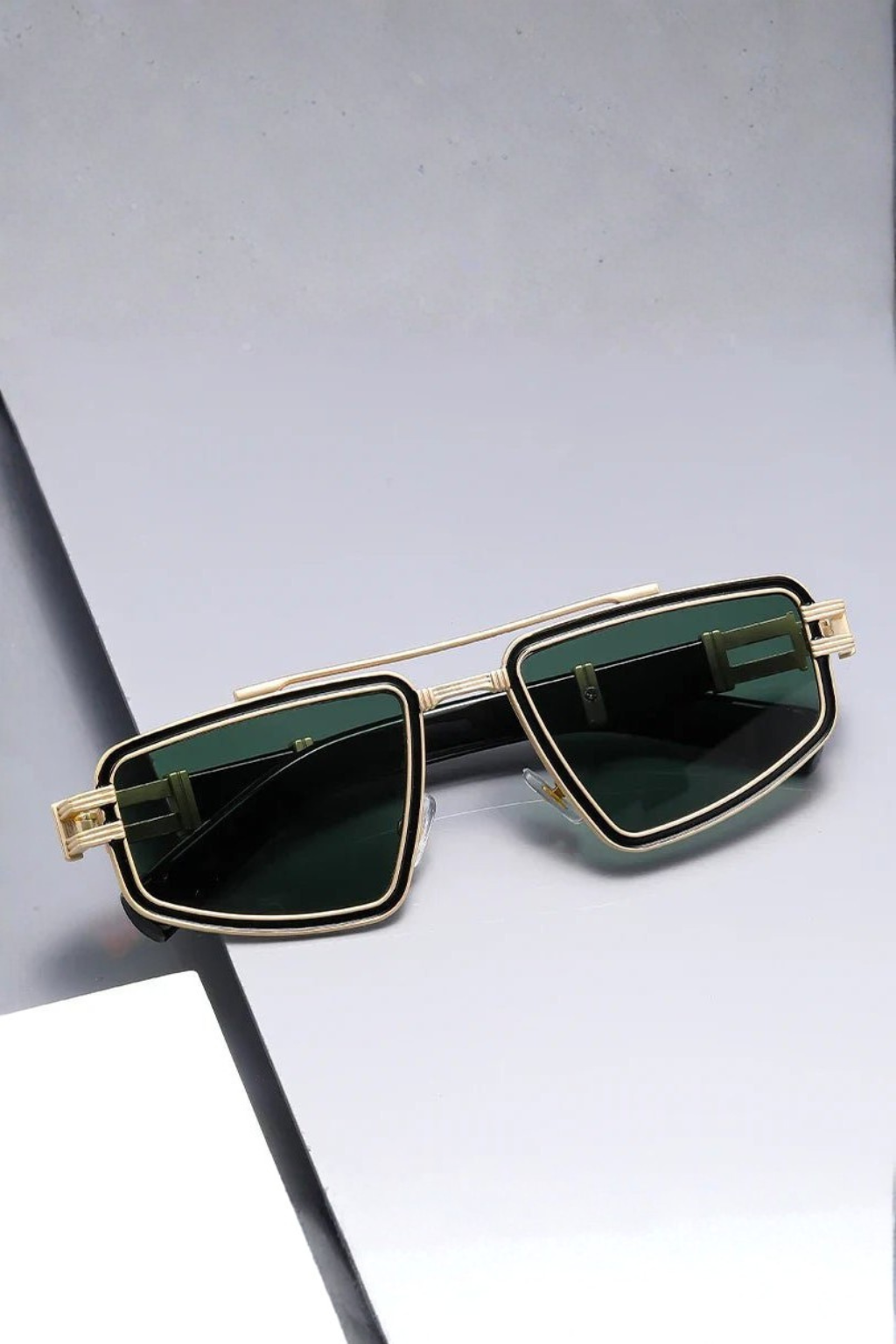 Men's Retro Square Sunglasses Double Bridge Blue Lenses