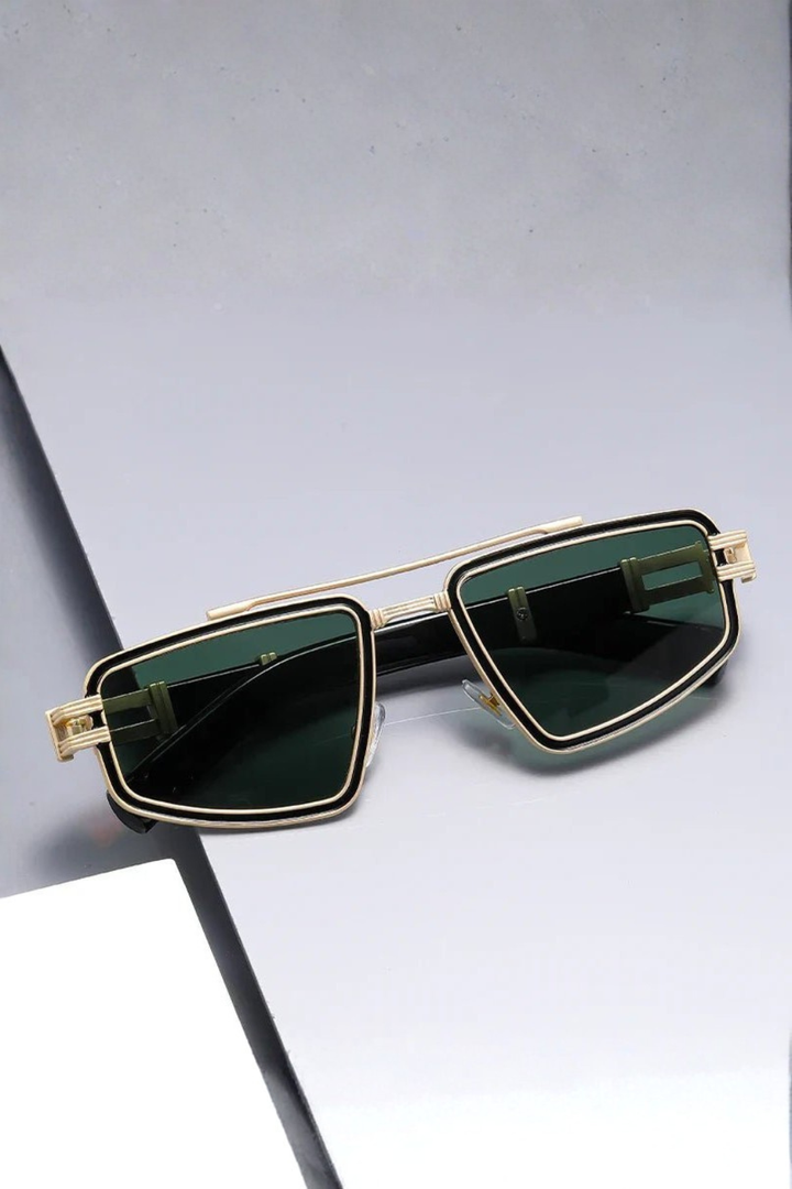 Men's Retro Square Sunglasses Double Bridge Blue Lenses