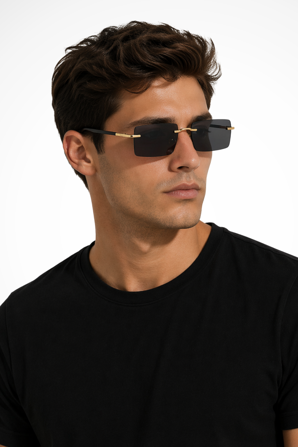 Men's Rimless Rectangle Sunglasses with Gold Detail