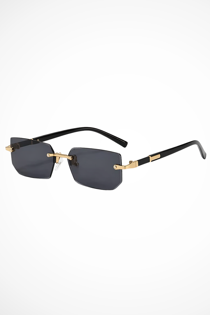 Men's Rimless Rectangle Sunglasses with Gold Detail