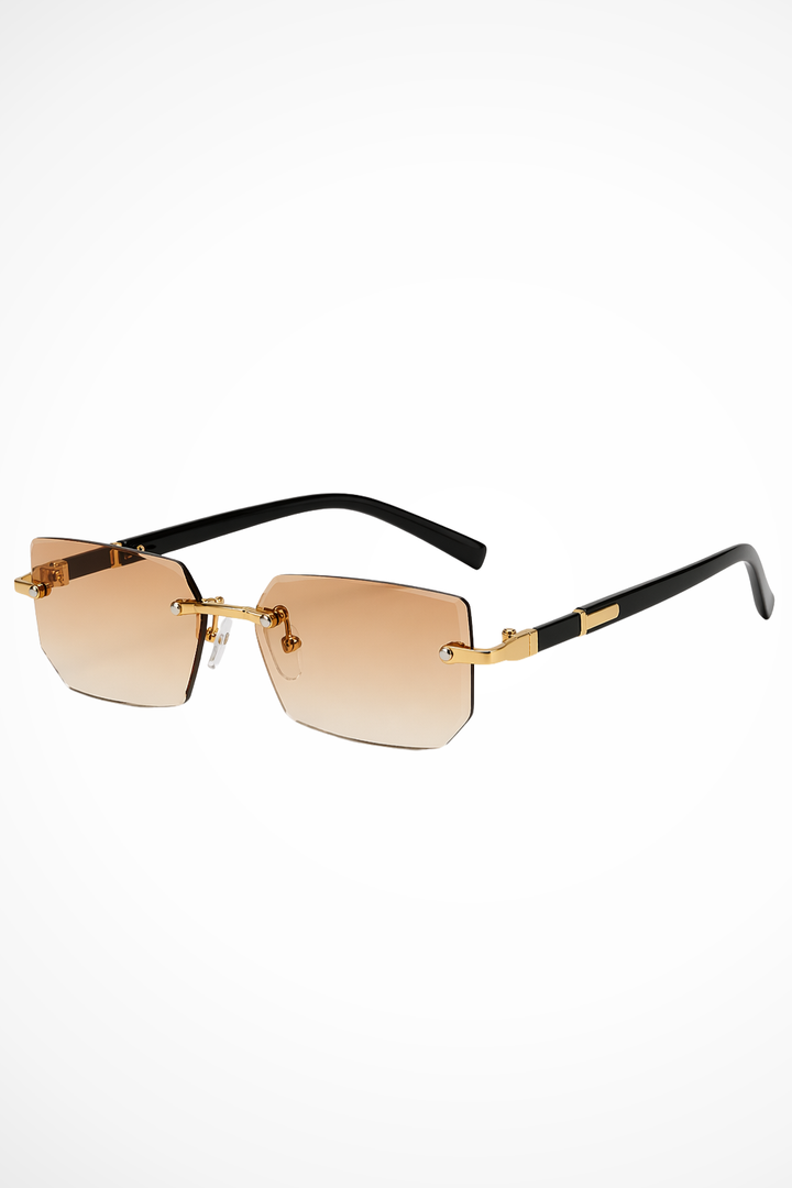 Men's Rimless Rectangle Sunglasses with Gold Detail