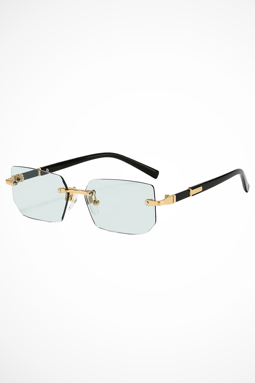 Men's Rimless Rectangle Sunglasses with Gold Detail