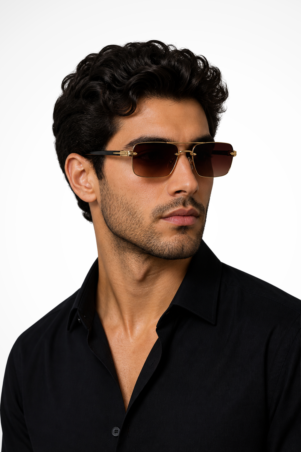 Men's Rimless Sunglasses Modern Style Gold Bridge Gradient Lenses