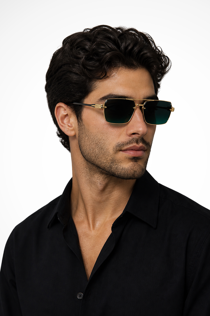 Men's Rimless Sunglasses Modern Style Gold Bridge Gradient Lenses