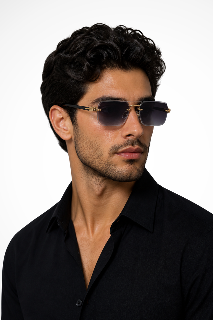 Men's Rimless Sunglasses Modern Style Gold Bridge Gradient Lenses
