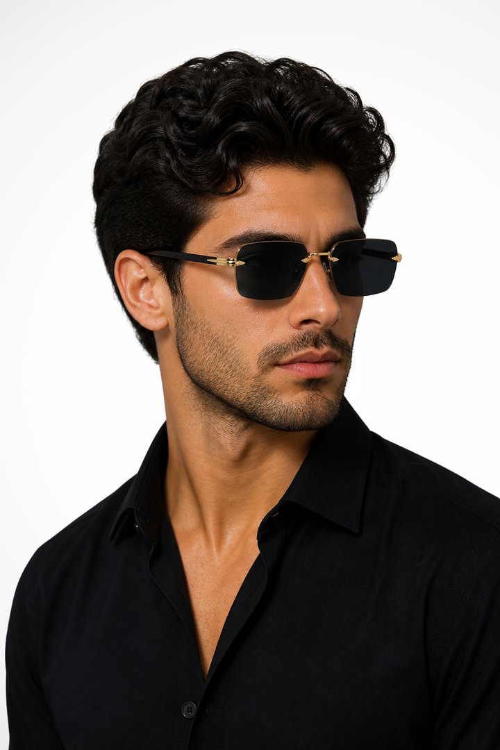 Men's Rimless Sunglasses Modern Style Gold Bridge Gradient Lenses