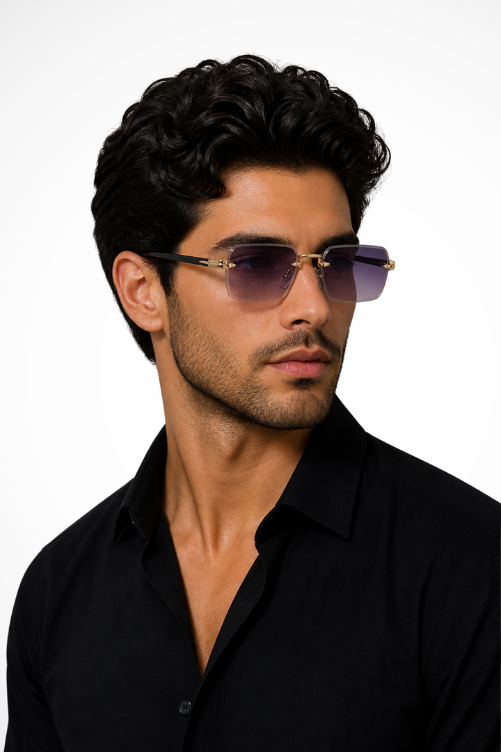 Men's Rimless Sunglasses Modern Style Gold Bridge Gradient Lenses