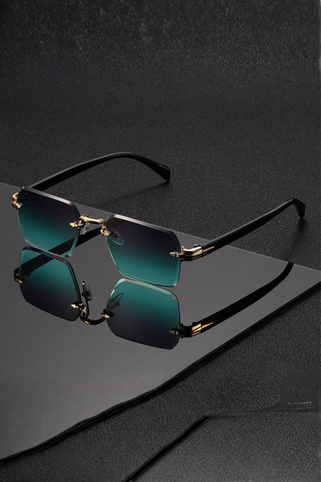 Men's Rimless Sunglasses Modern Style Gold Bridge Gradient Lenses