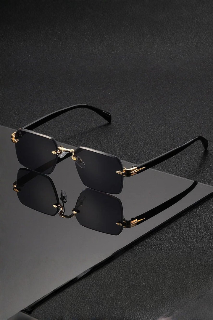 Men's Rimless Sunglasses Modern Style Gold Bridge Gradient Lenses