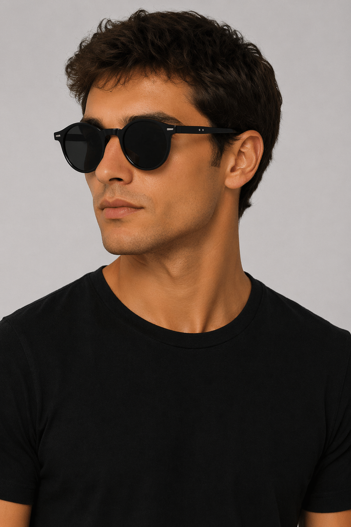 Men's Round Slim Frame Sunglasses Retro Style UV Protection