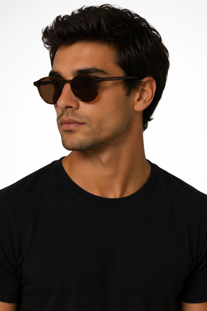 Men's Round Slim Frame Sunglasses Retro Style UV Protection