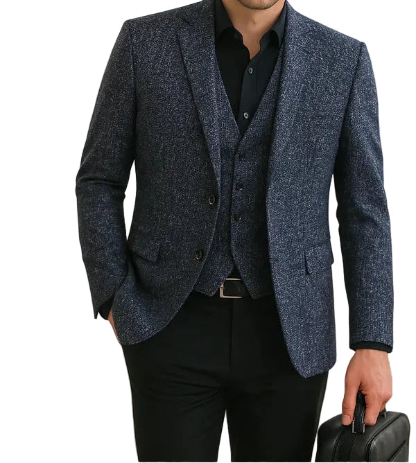 Men's Slim Fit Blazer Jacket Single-Breasted Textured Fabric
