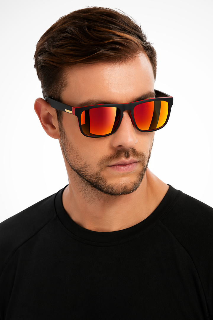 Men's Sport Sunglasses Flat Top Frame Square Mirror Lenses