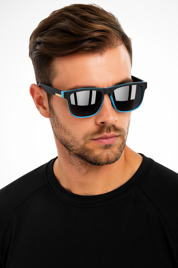 Men's Sport Sunglasses Flat Top Frame Square Mirror Lenses
