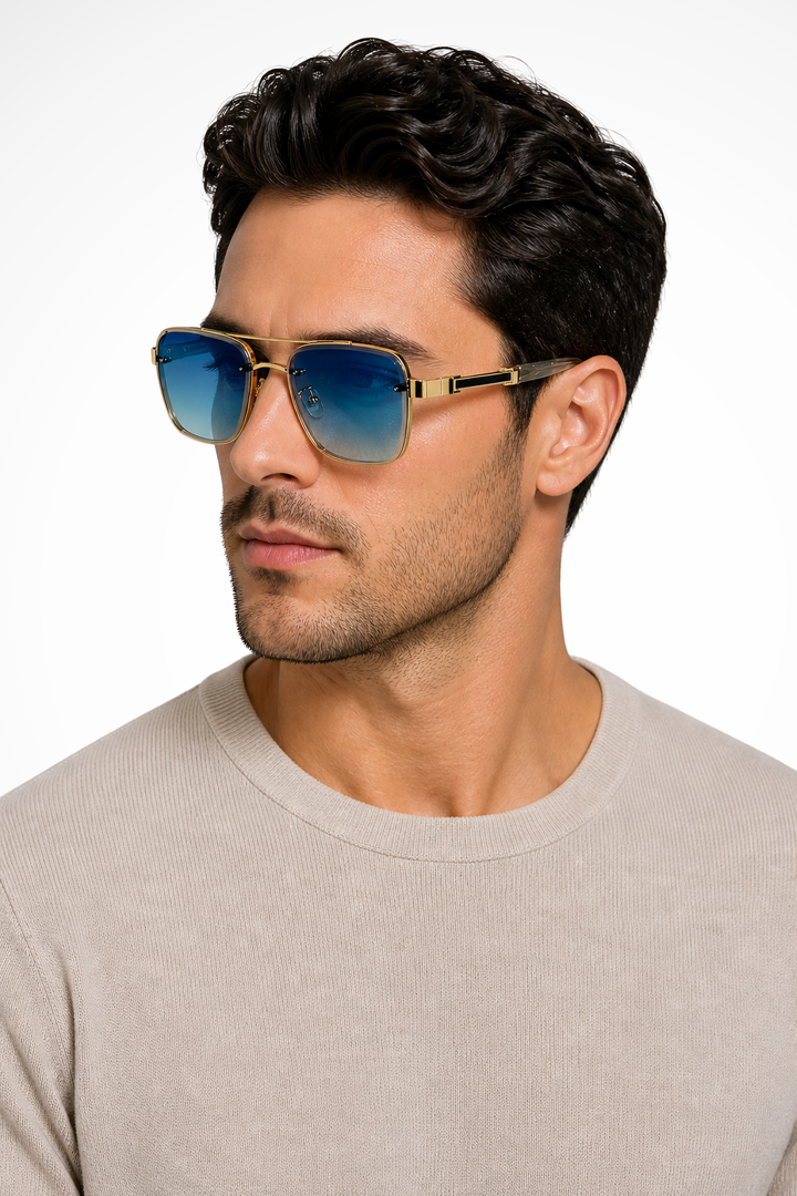 Men's Square Aviator Sunglasses Gold Metal Frame Gradient Lenses