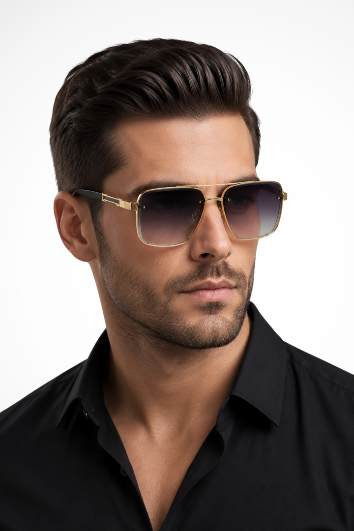 Men's Square Aviator Sunglasses Gold Metal Frame Gradient Lenses