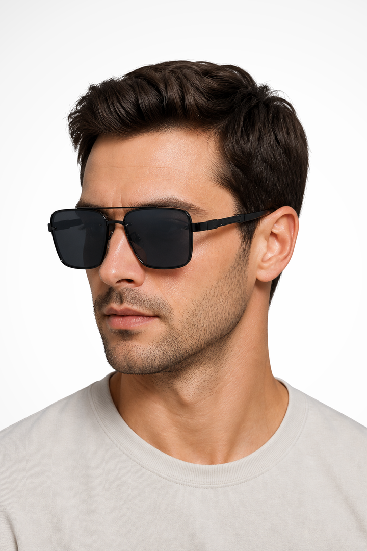 Men's Square Aviator Sunglasses Gold Metal Frame Gradient Lenses
