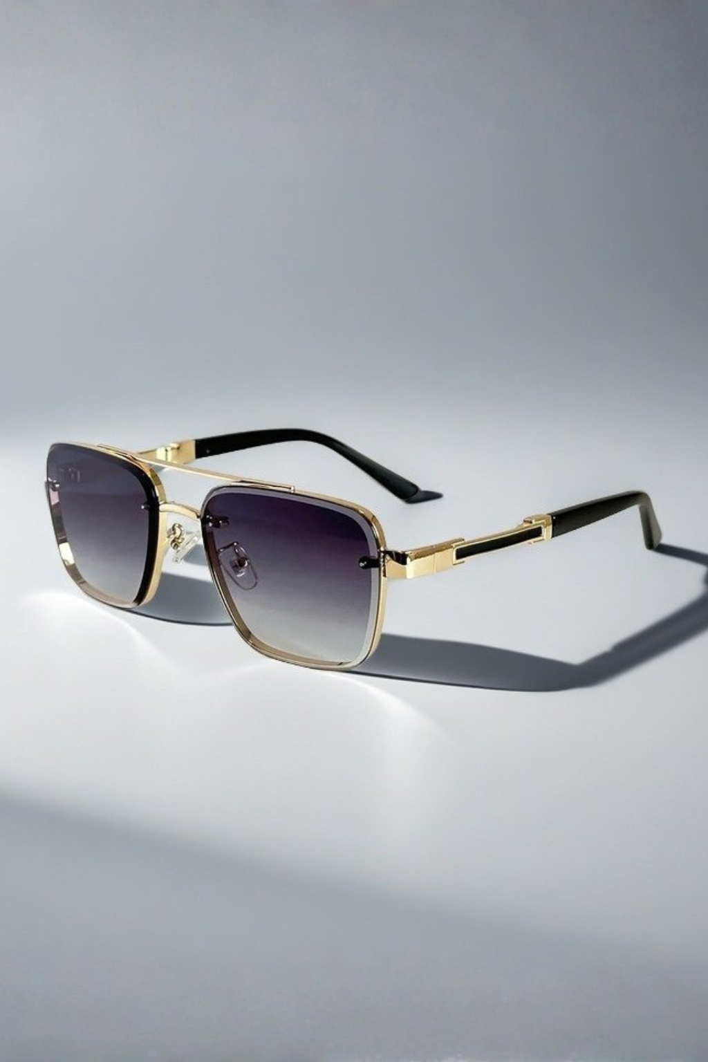 Men's Square Aviator Sunglasses Gold Metal Frame Gradient Lenses