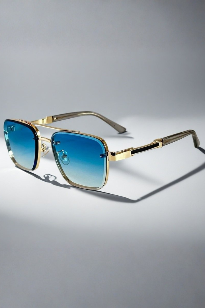 Men's Square Aviator Sunglasses Gold Metal Frame Gradient Lenses